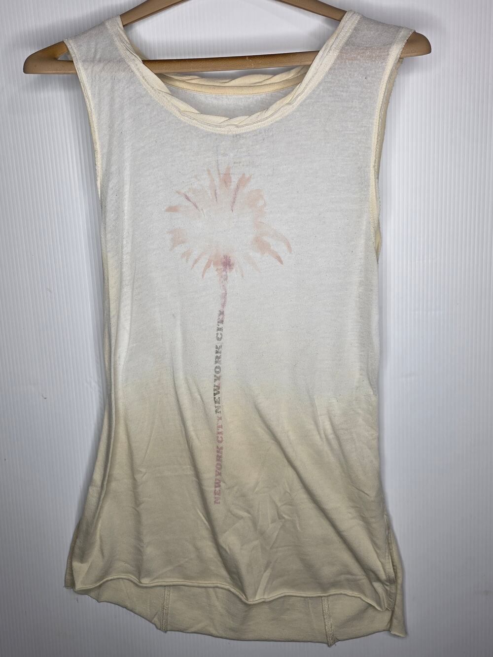 We The Free Free People New York City Palm Tree Tank  Size S Raw Hem Boho Beachy